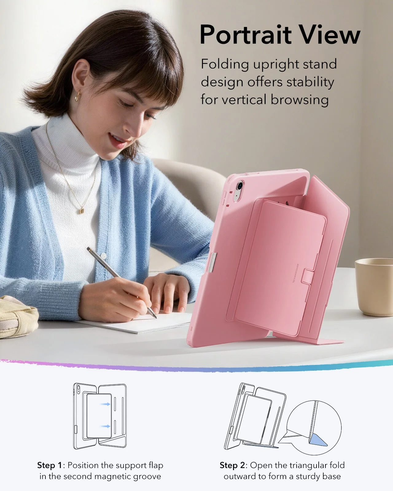 iPad 11" (A18) 2026 Flip Magnetic Case with Pencil Holder - Pink - Image 6