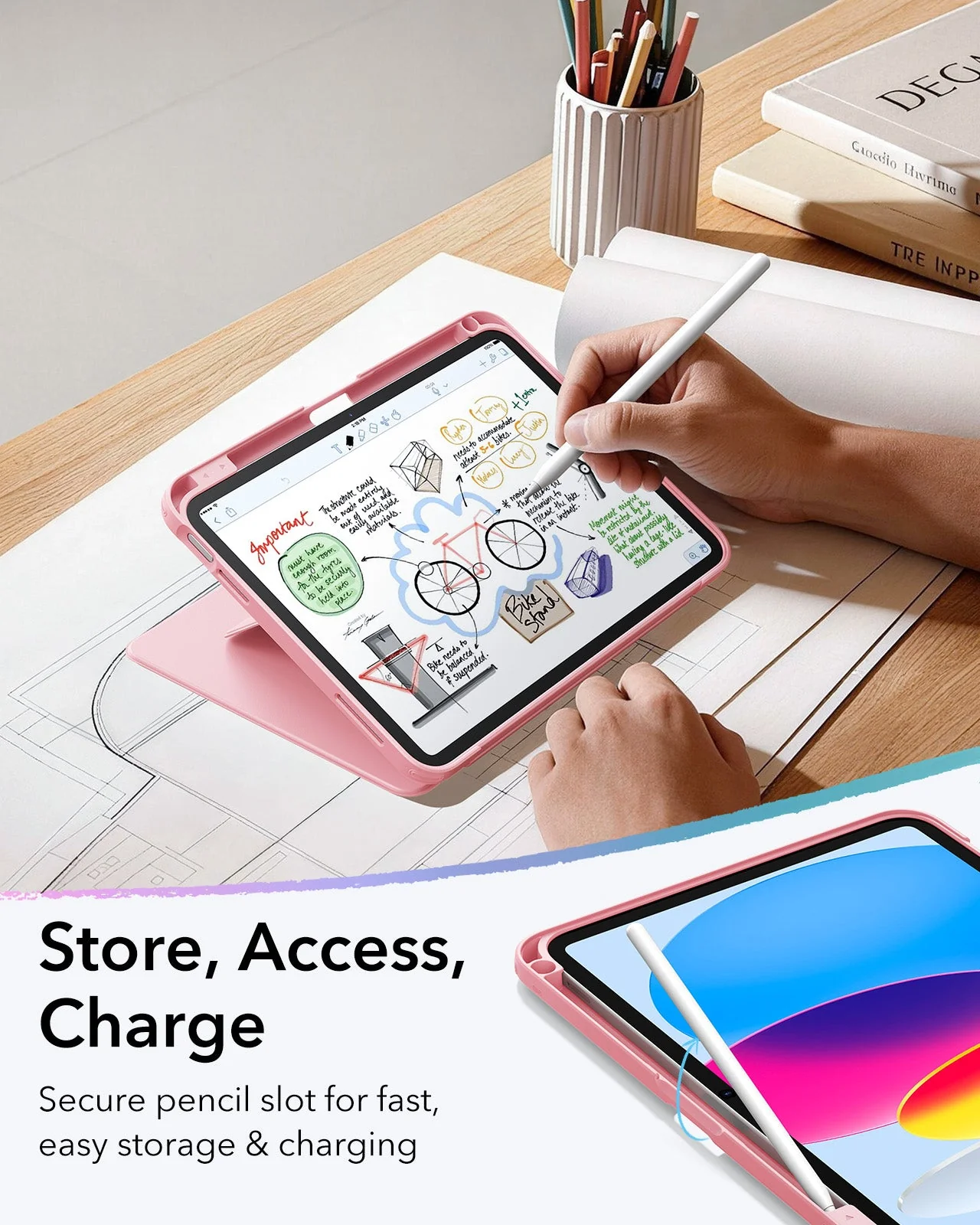 iPad 11" (A18) 2026 Flip Magnetic Case with Pencil Holder - Pink - Image 7