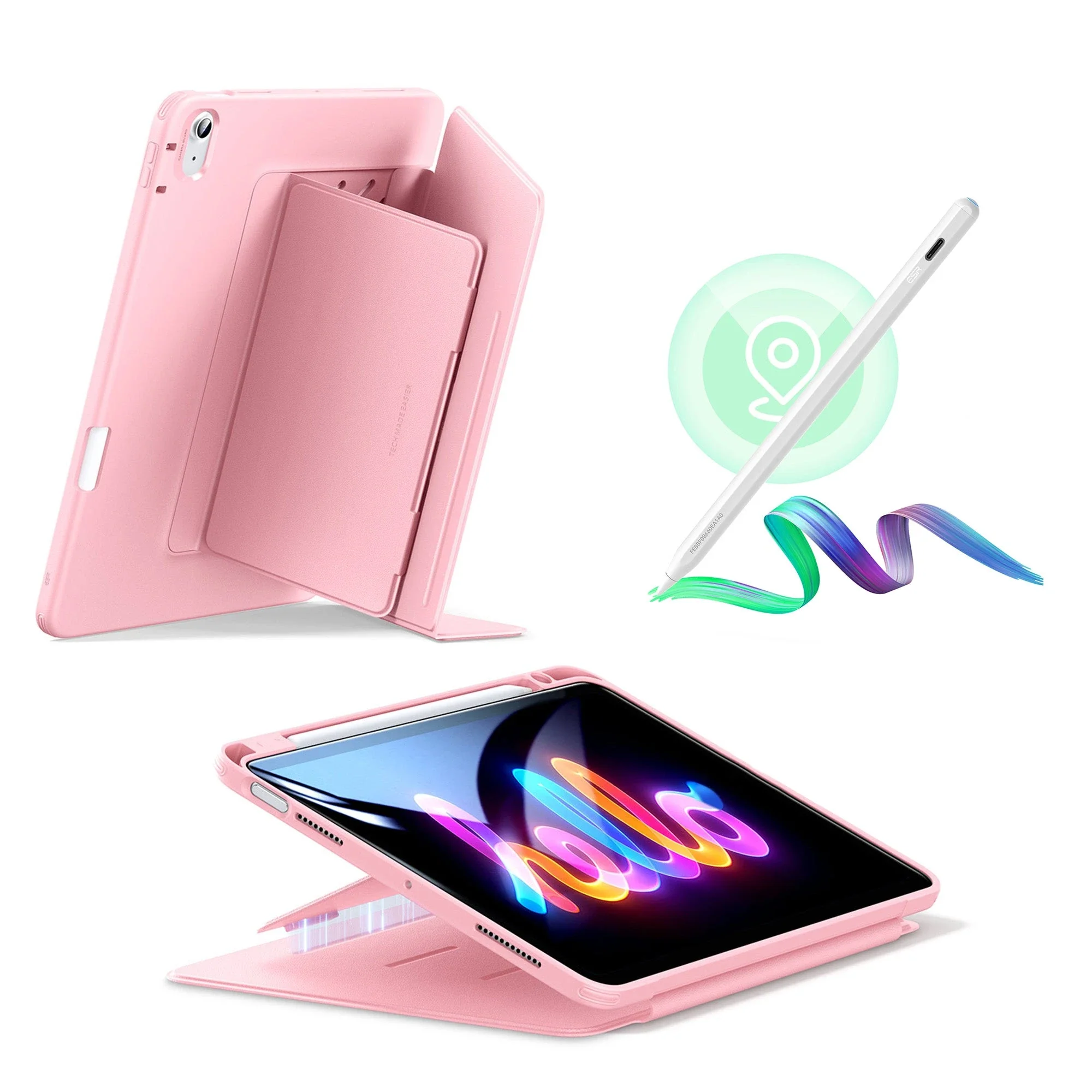 iPad Air 11" (2024) Bundle Flip Magnetic Case with Geo Digital Pencil - Pink
