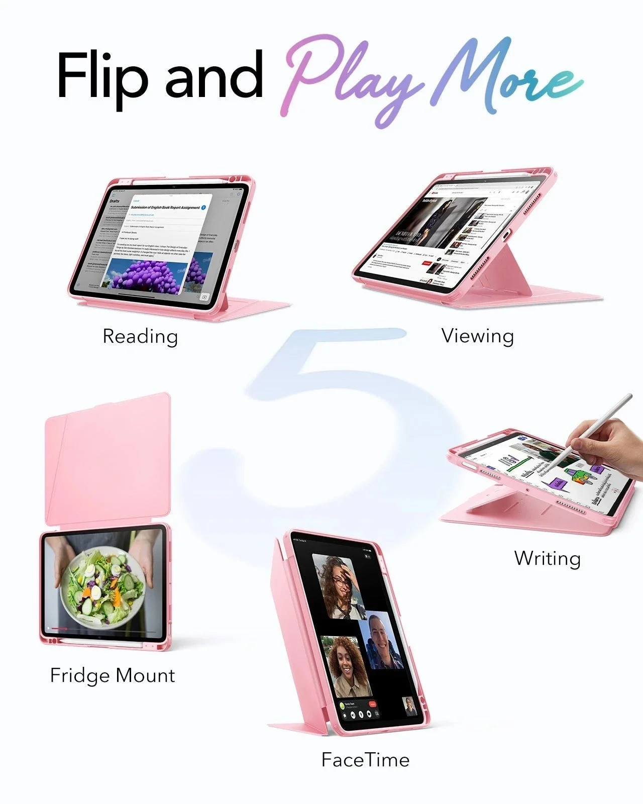 iPad Air 11" (M4) 2026 Flip Magnetic Case with Pencil Holder - Pink - Image 3