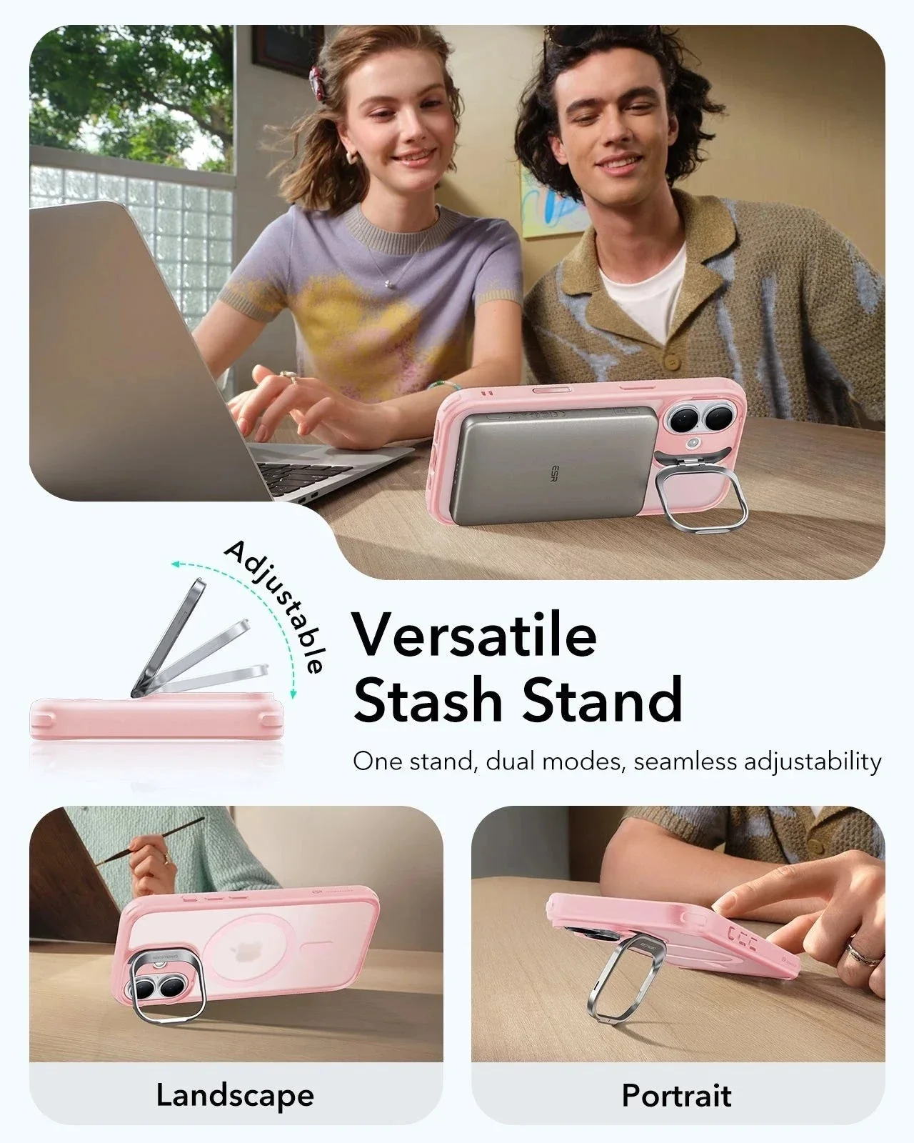 iPhone 17 Bundle Classic Hybrid Magnetic Case (Camera Control, Stash Stand) and Armorite Screen Protector - Frosted Bubblegum Pink - Image 5