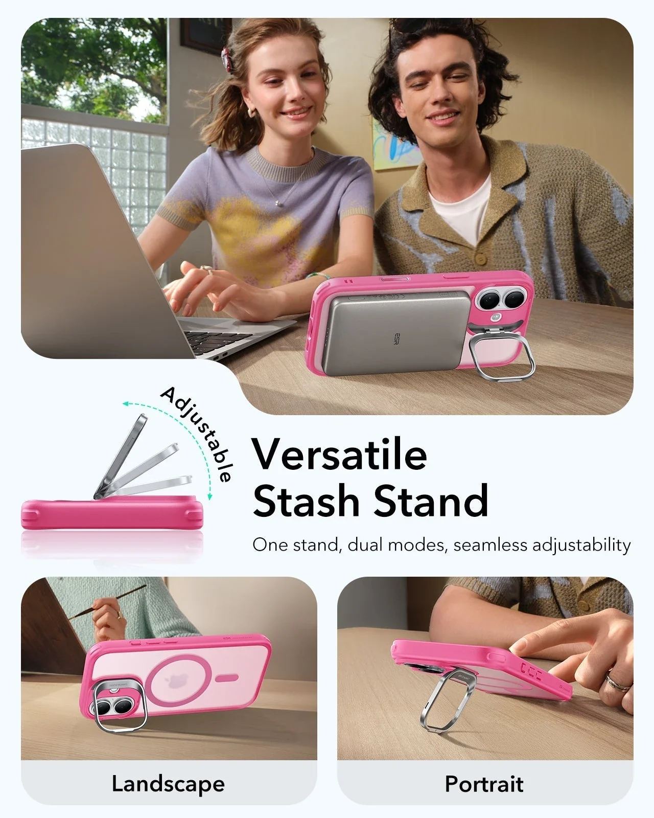 iPhone 17 Classic Hybrid Magnetic Case (Camera Control, Stash Stand) - Frosted Pink - Image 5