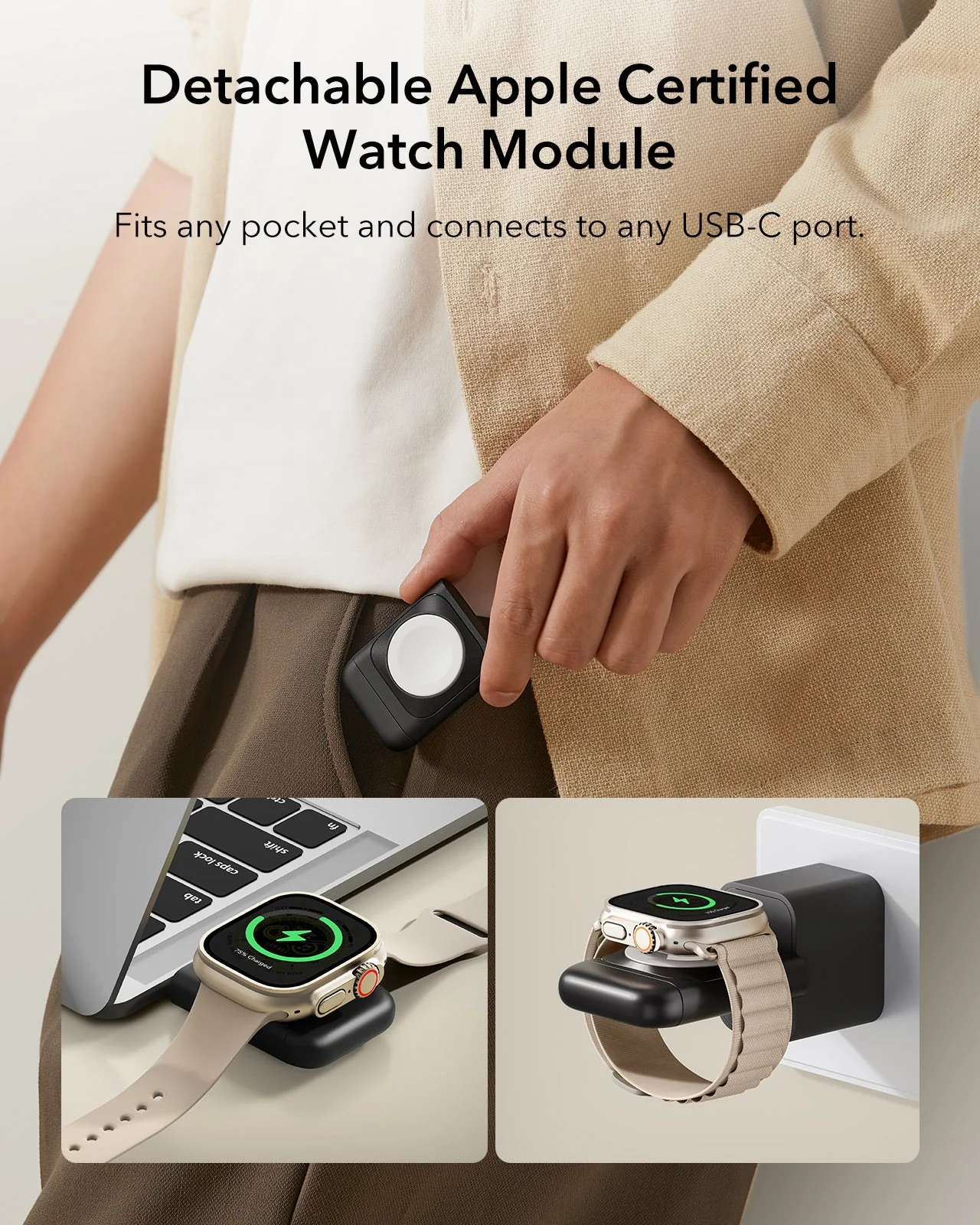 15W 3-in-1 Travel Wireless Charging Set - Brown - US Plug - Image 6