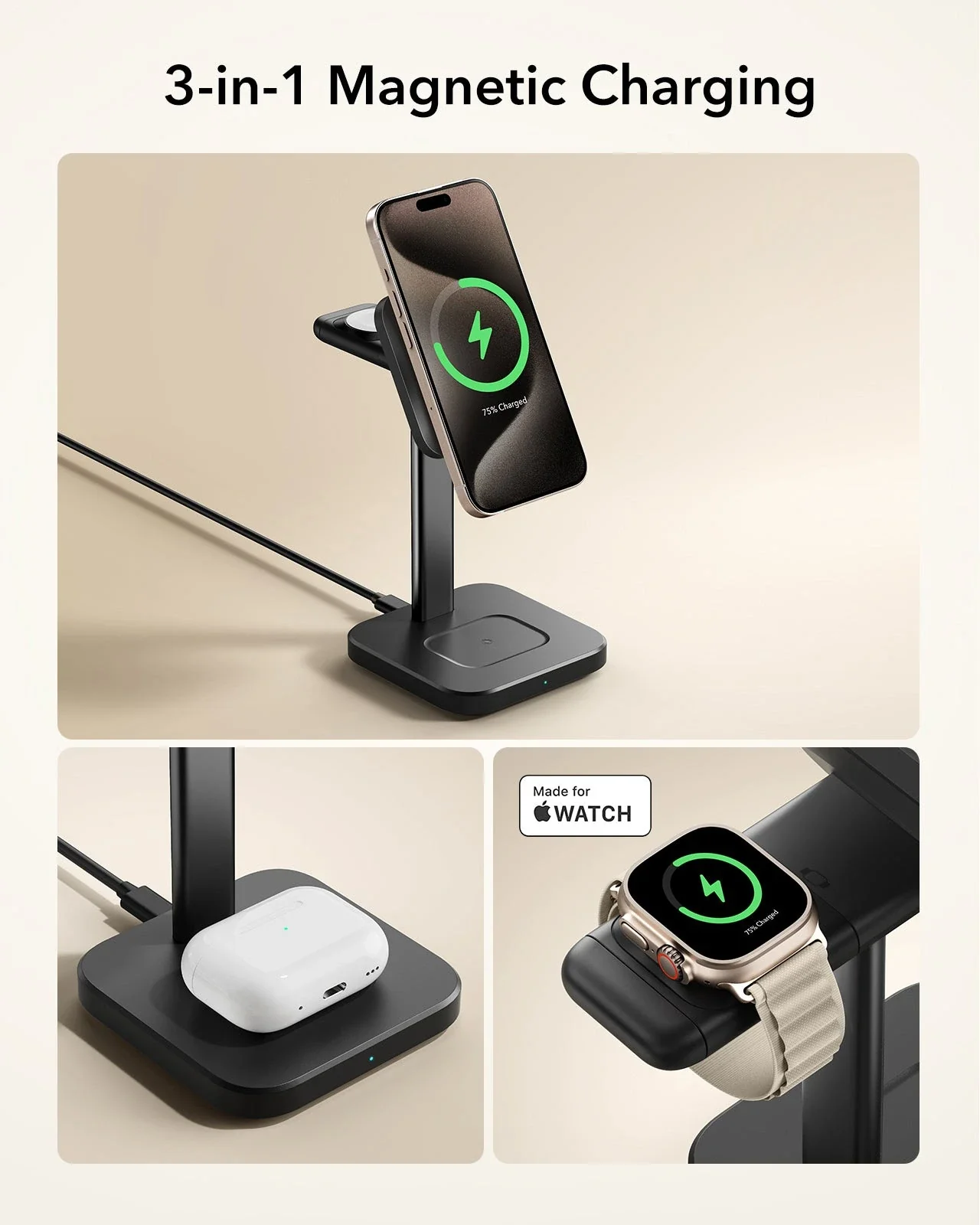 3-in-1 Magnetic Charging Station (15W) - Titanium - US PLUG - Image 8