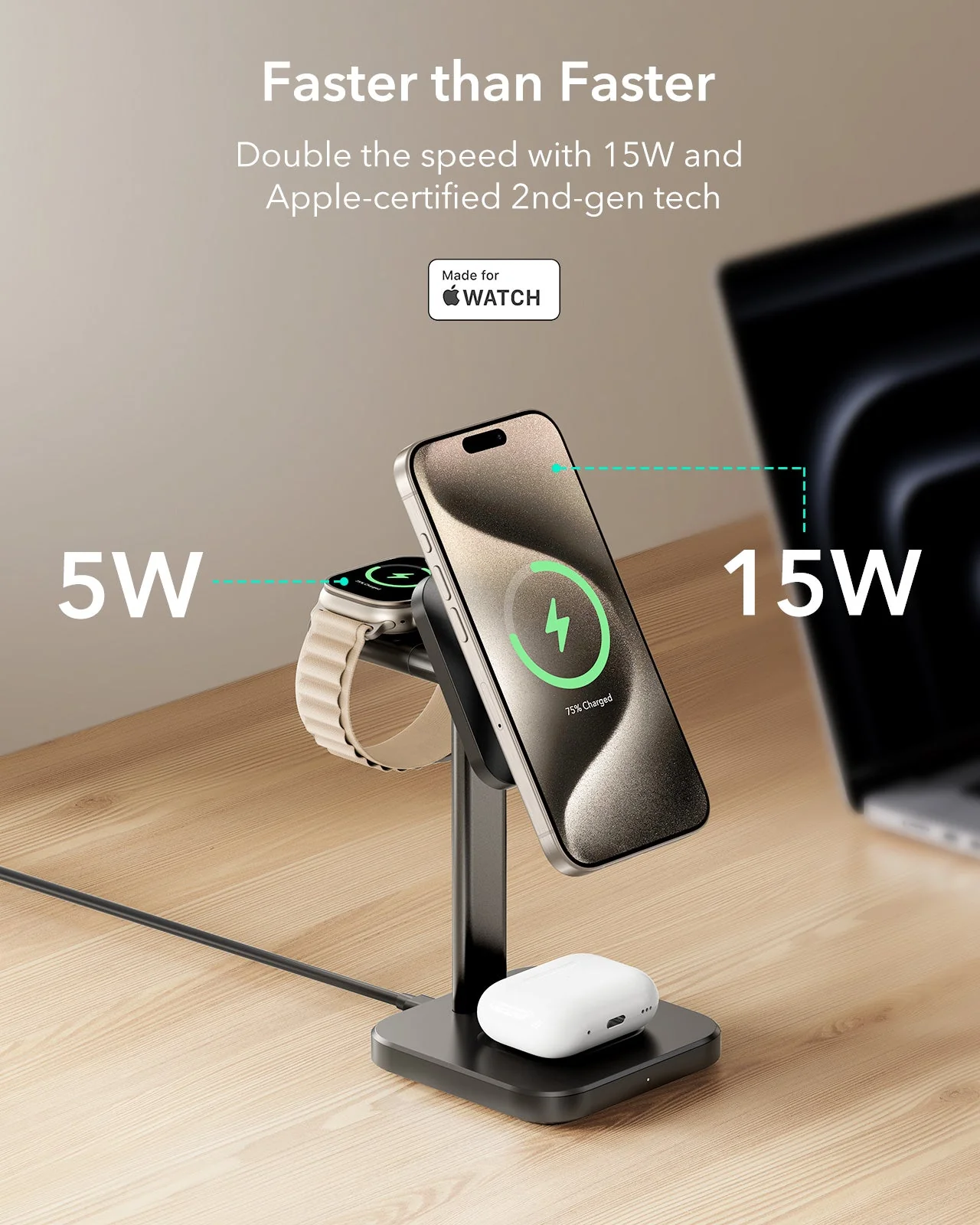 3-in-1 Magnetic Charging Station (15W) - Black - US PLUG - Image 5