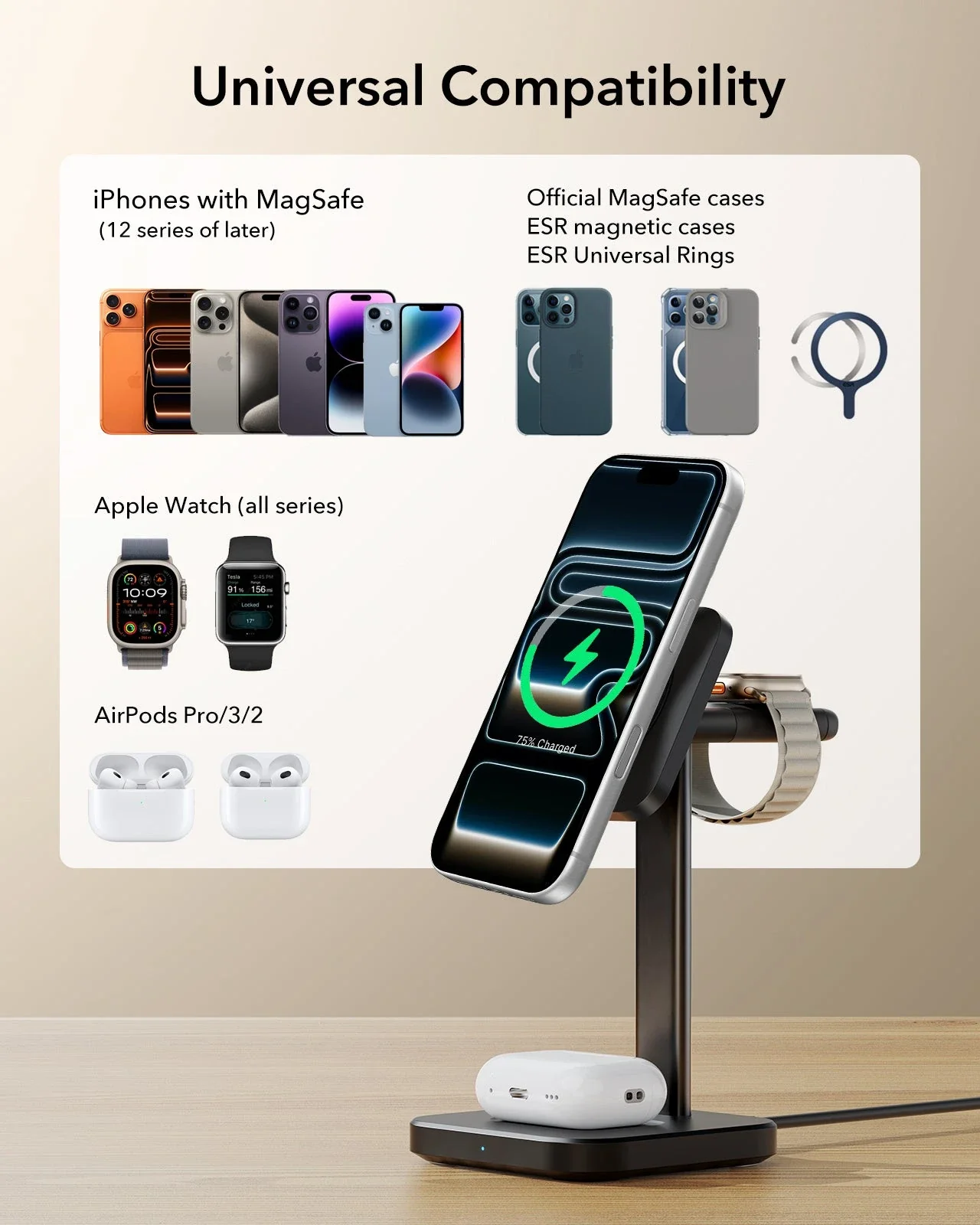 3-in-1 Magnetic Charging Station (15W) - Black - US PLUG - Image 7
