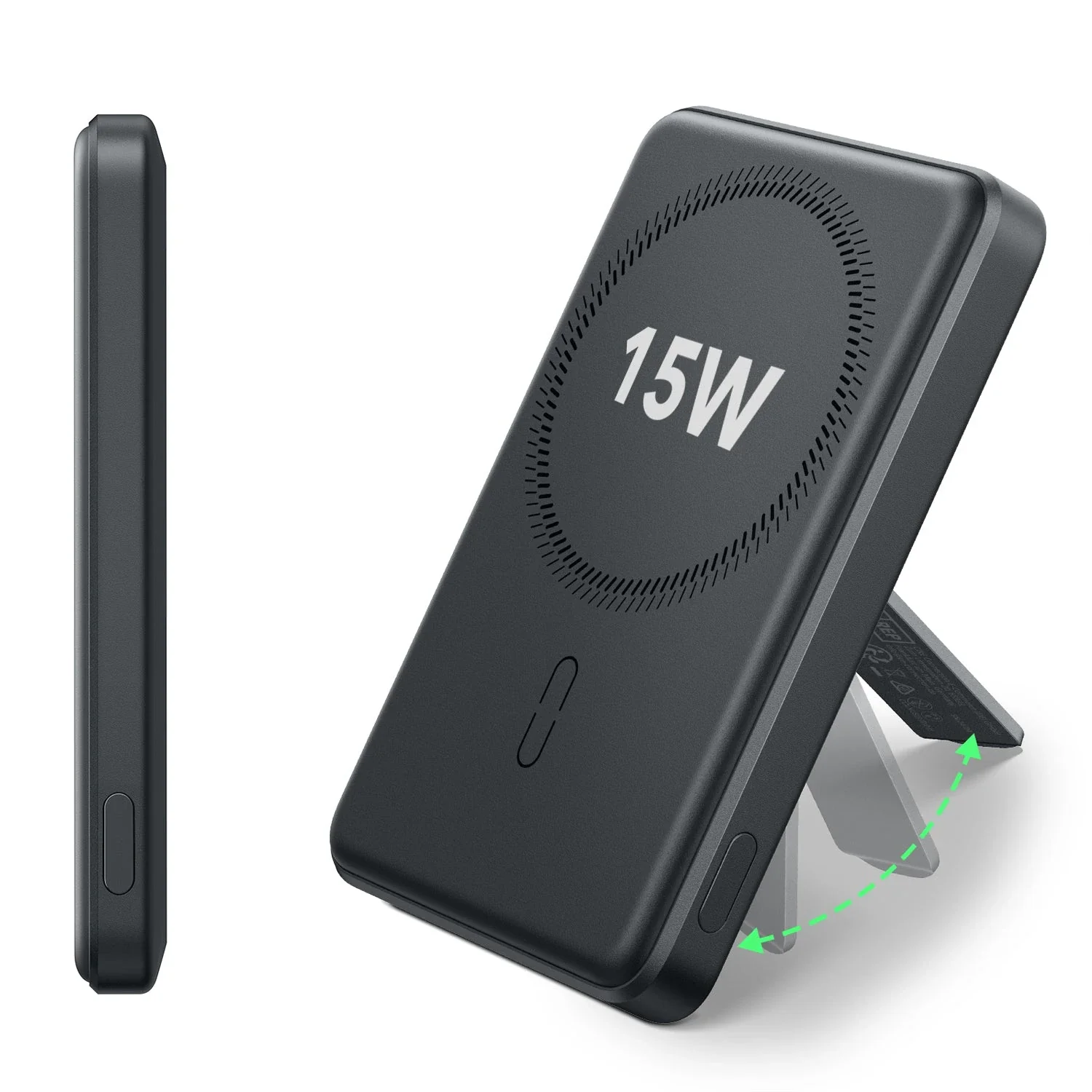 HaloLock MagSlim Wireless Power Bank (15W, 10,000 mAh, Kickstand) - Black