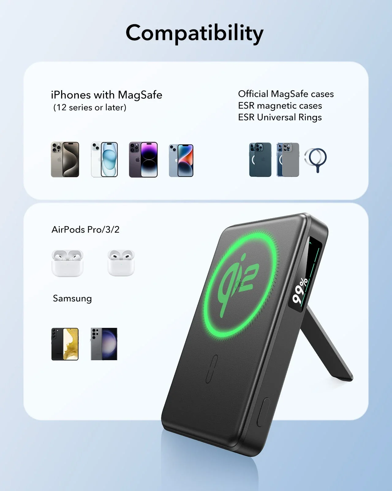 HaloLock MagSlim Wireless Power Bank (15W, 10,000 mAh, Kickstand) - Black - Image 8