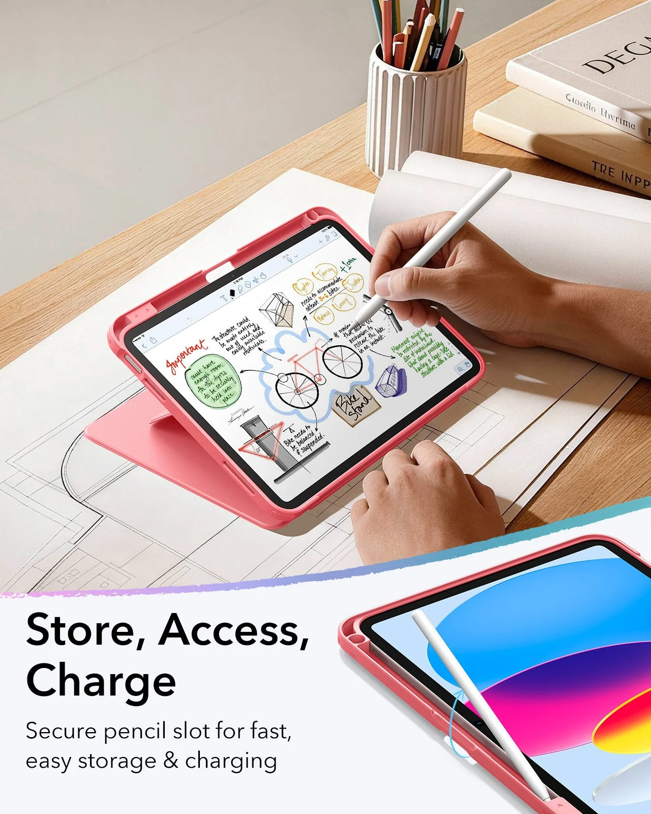iPad 11" (A18) 2026 Flip Magnetic Case with Pencil Holder - Red - Image 7