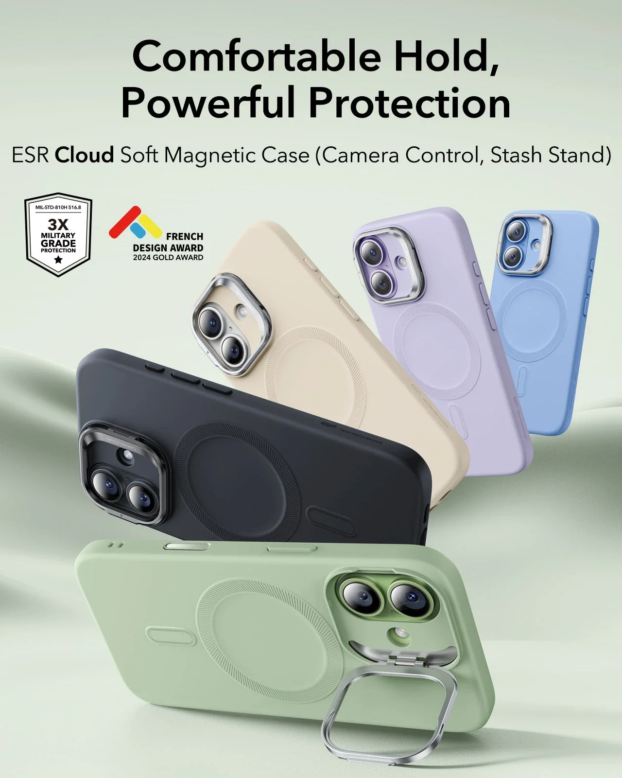 iPhone 17 Cloud Soft Magnetic Case (Camera Control, Stash Stand) - Sage Green - Image 2