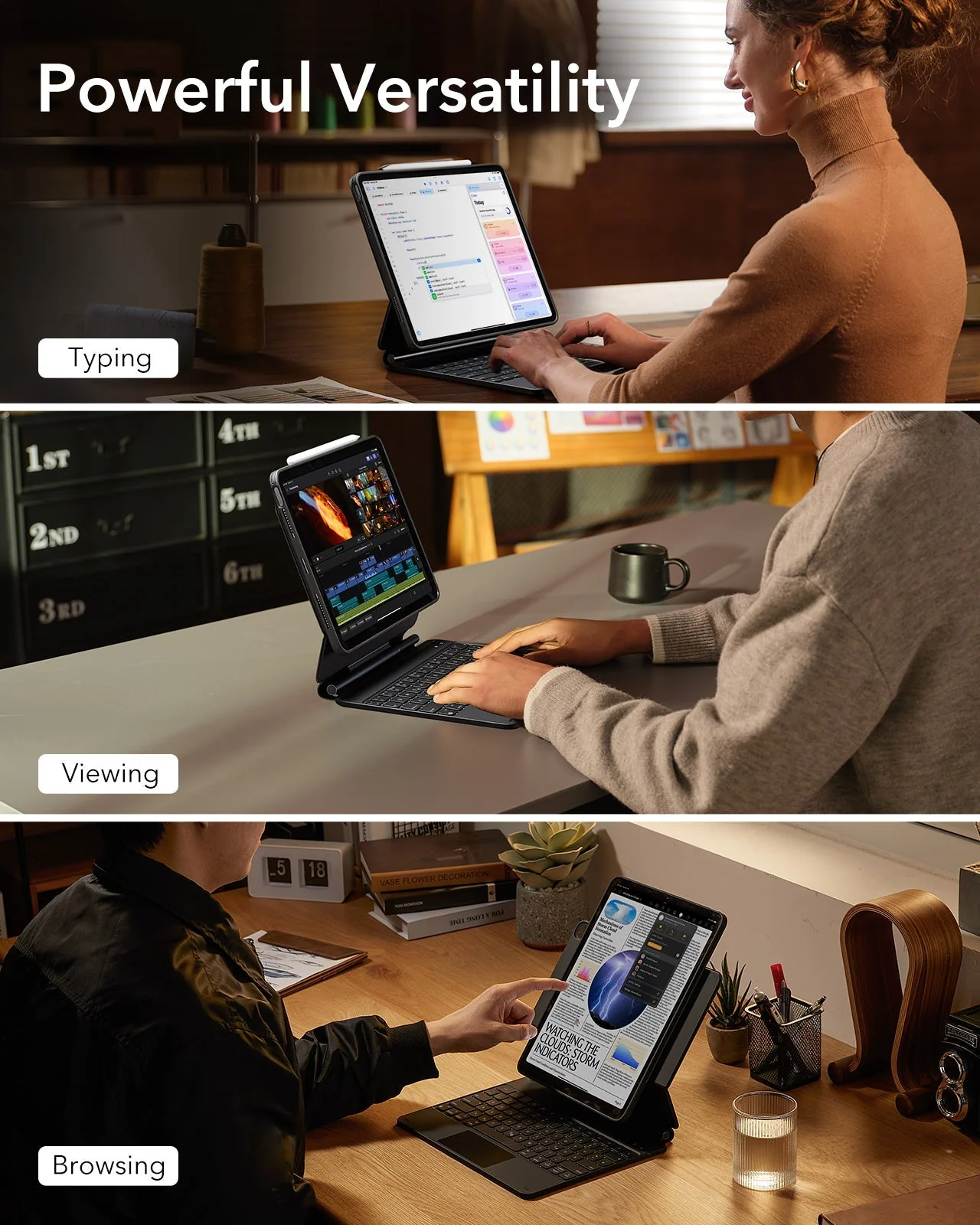 iPad Air 13" (M4, 2026) Rebound Magnet-Tastaturhülle 360 - DE Layout-Schwarz - Image 3