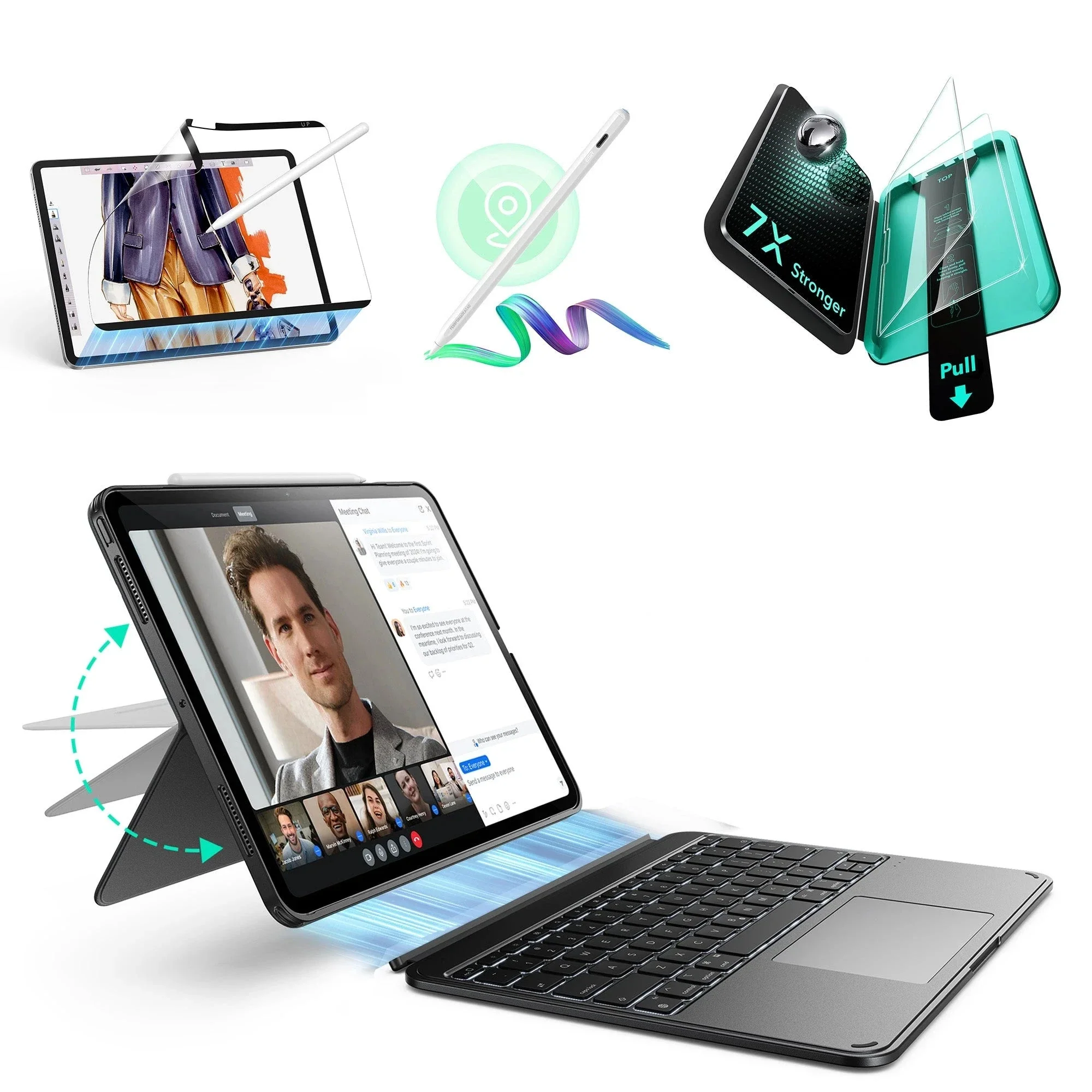 iPad Pro 13″ (M4) 2024 Bundle: Shift Tastaturhülle, Geo Digitalstift & Displayschutz- DE Layout - Dark Gray