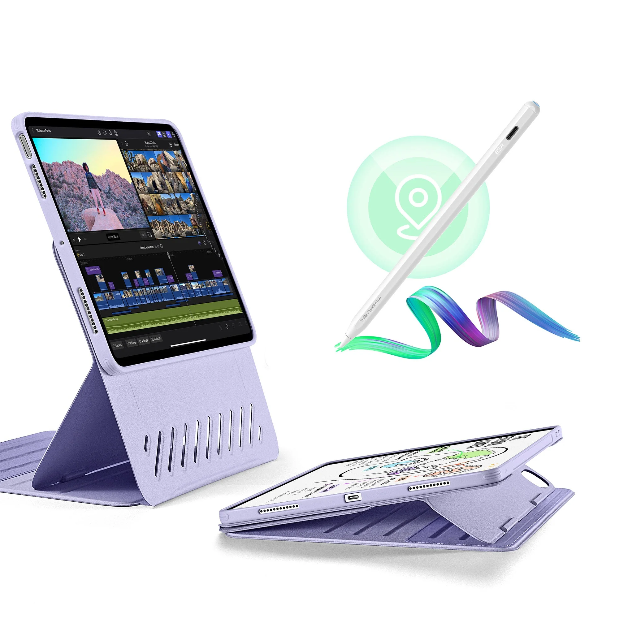 iPad Air 13" (M3) 2025 Bundle Shift Magnetic Case with Geo Digital Pencil - Light Purple