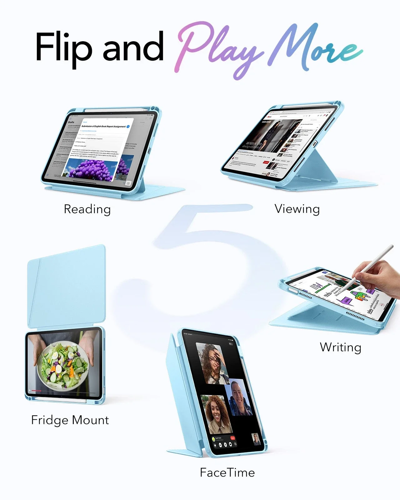 iPad 11" (A18) 2026 Flip Magnetic Case with Pencil Holder - Sky Blue - Image 3