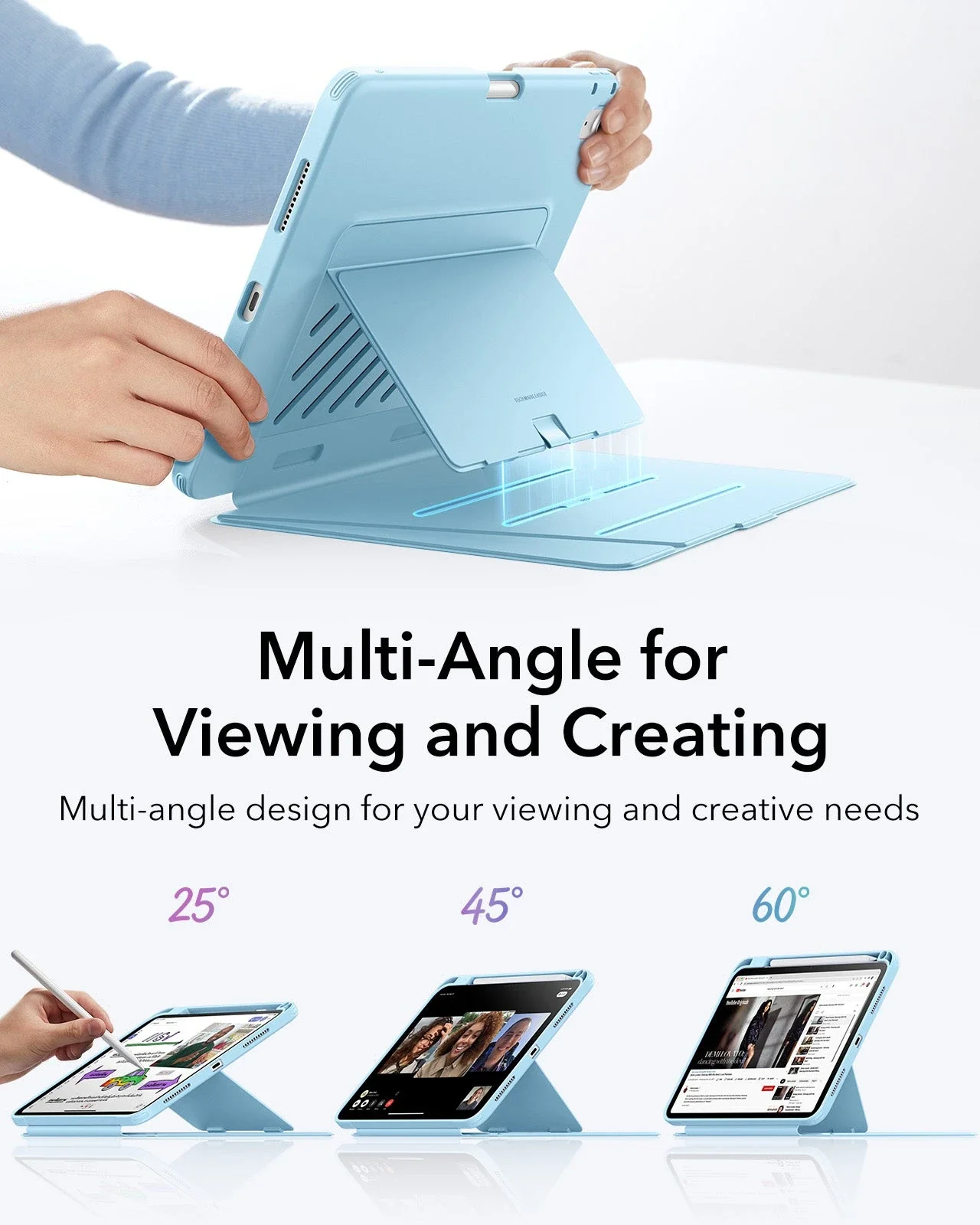 iPad 11" (A18) 2026 Flip Magnetic Case with Pencil Holder - Sky Blue - Image 4