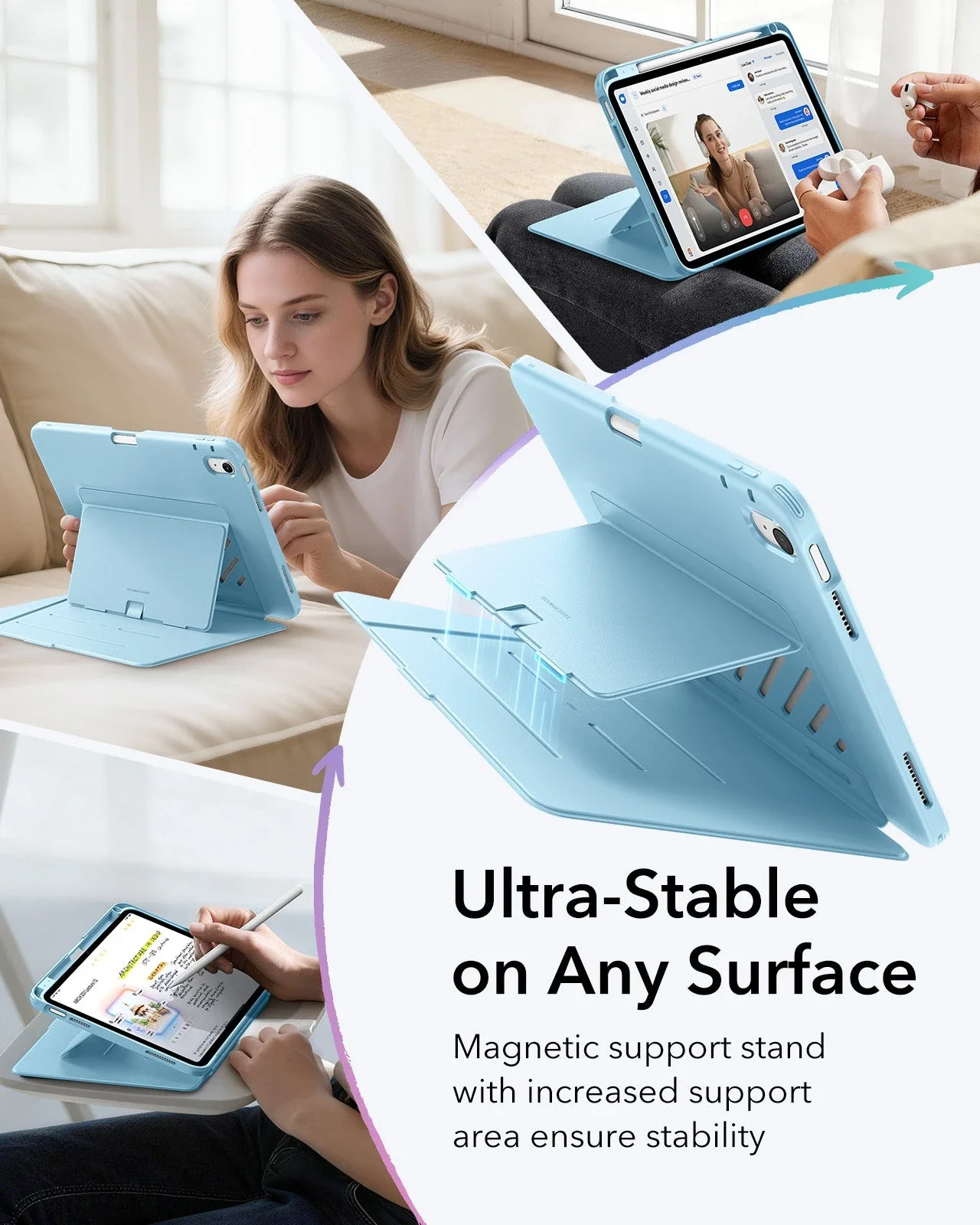 iPad 11" (A18) 2026 Flip Magnetic Case with Pencil Holder - Sky Blue - Image 5