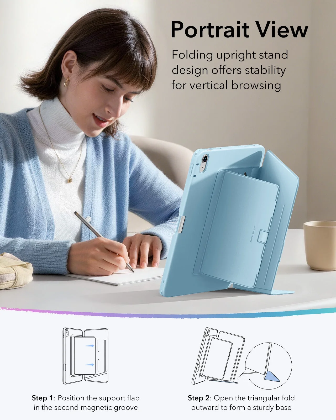 iPad 11" (A18) 2026 Flip Magnetic Case with Pencil Holder - Sky Blue - Image 6
