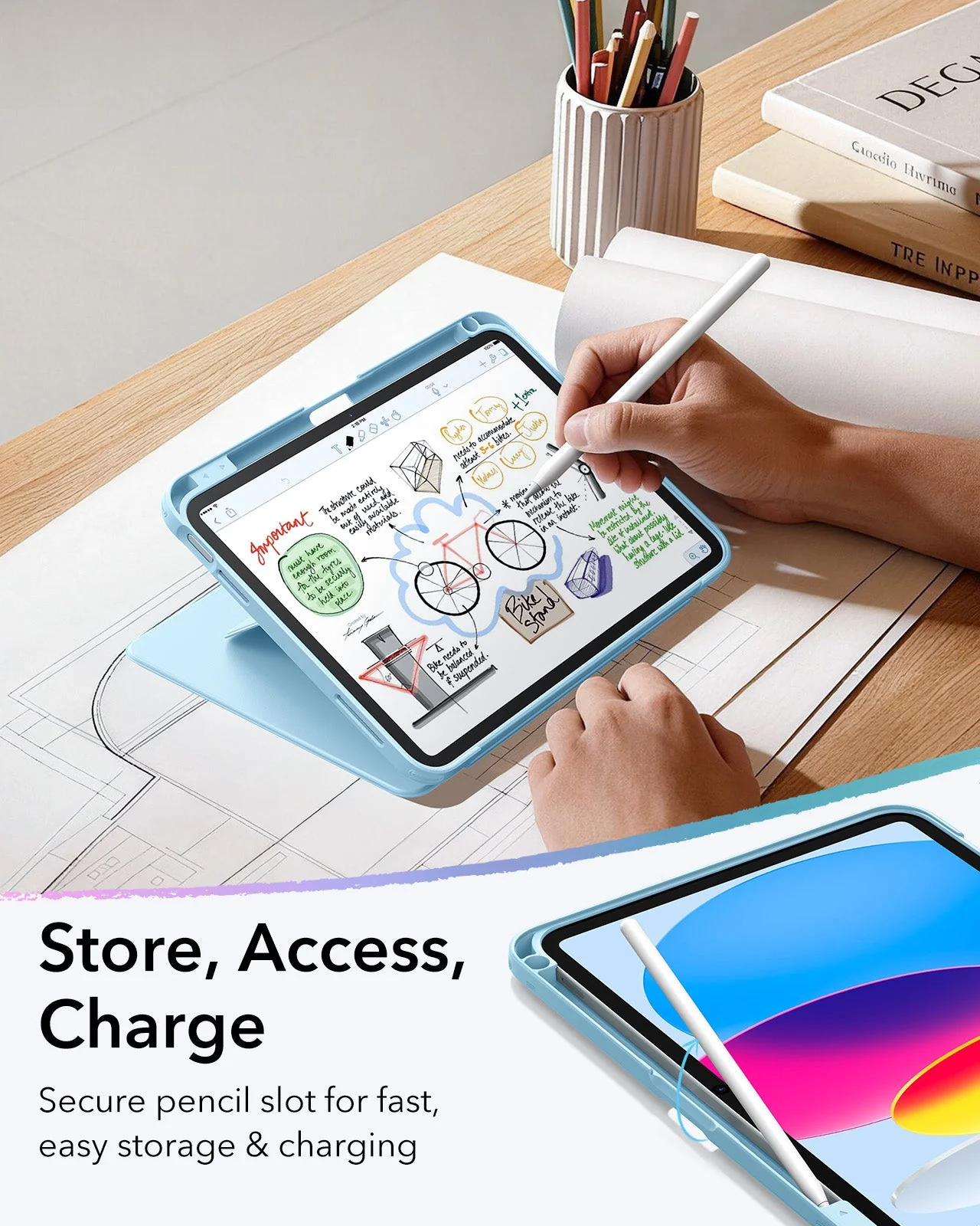 iPad 11" (A18) 2026 Flip Magnetic Case with Pencil Holder - Sky Blue - Image 8