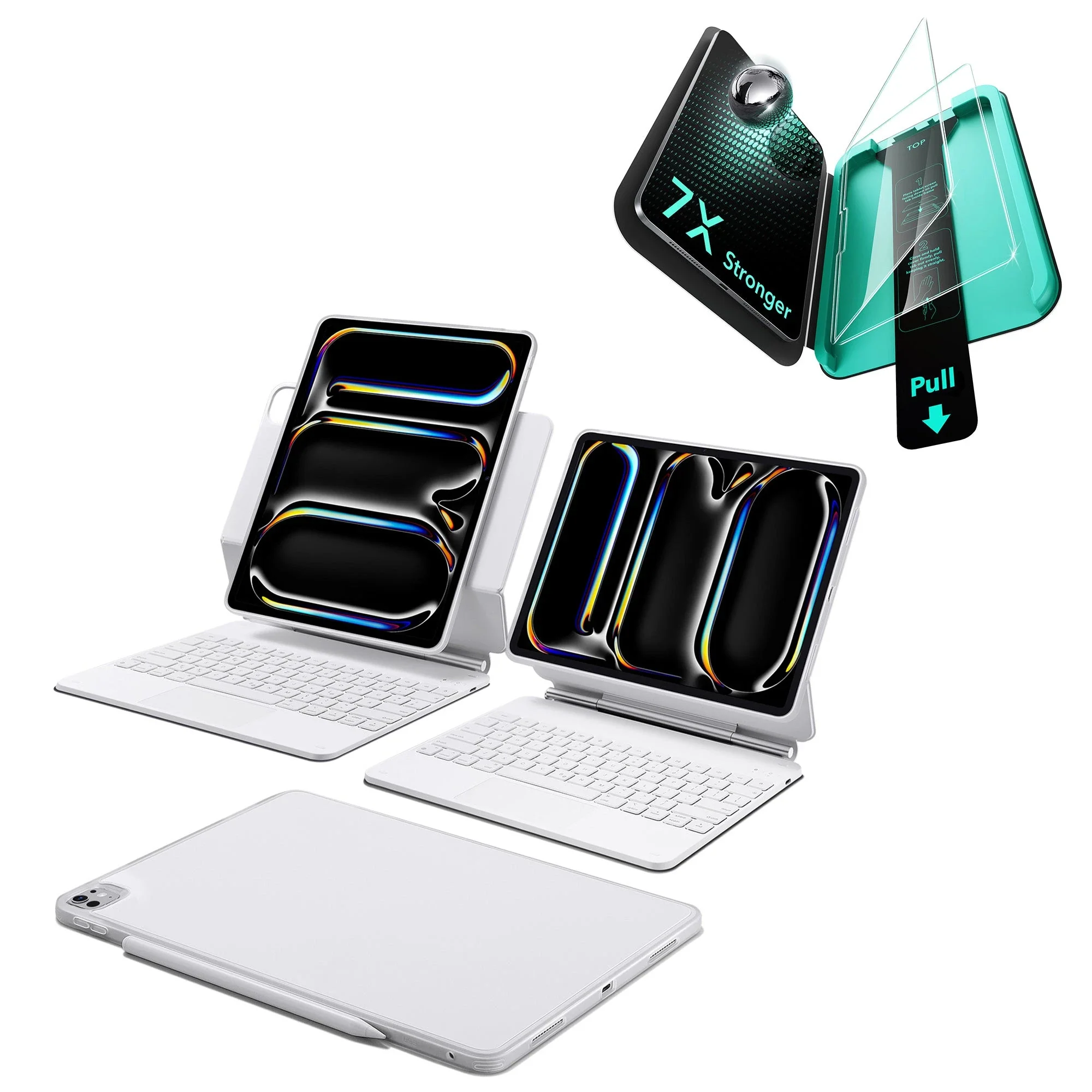 iPad Pro 13″ (2025) Set: Rebound 360 Magnet-Tastaturhülle & Armorite-Panzerschutzfolien - DE Layout-Weiß