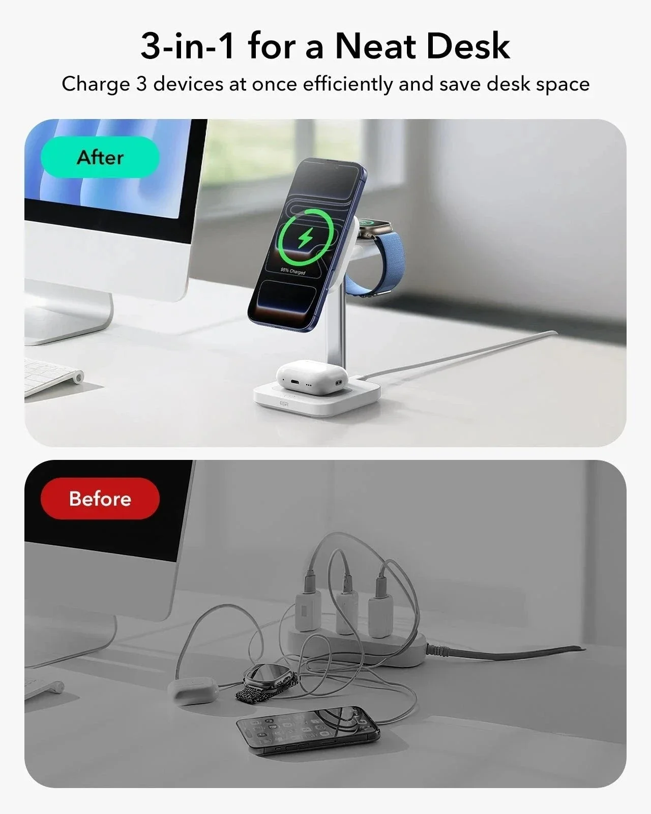 CryoBoost 3-in-1 Magnetic Charging Station (25W, Qi2.2)  - US Plug–White - Image 4
