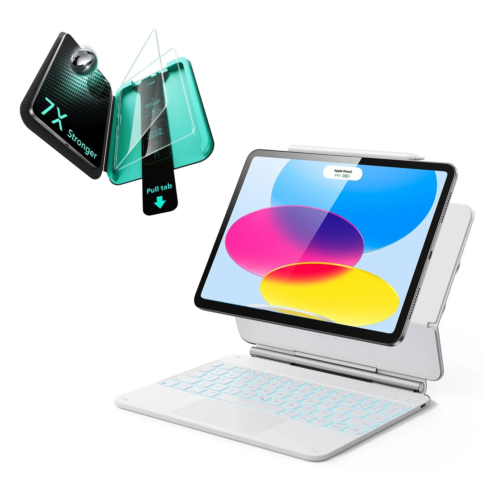 iPad 2026 Entry-level Bundle Rebound Magnetic Keyboard Case & Screen Protectors - US Layout-White