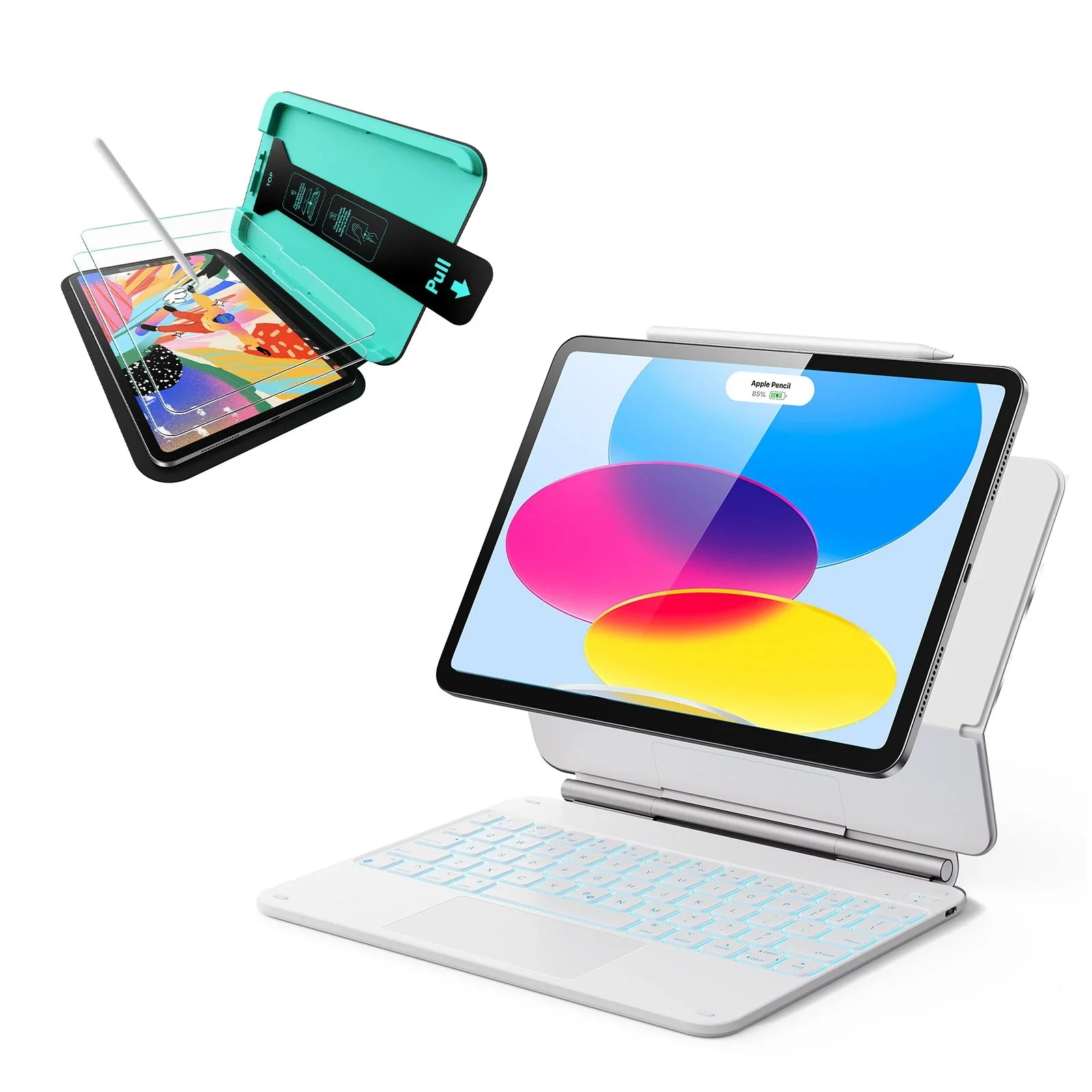 iPad 2026 Entry-level Bundle Rebound Magnetic Keyboard Case & Paper-Feel Screen Protectors - US Layout-White