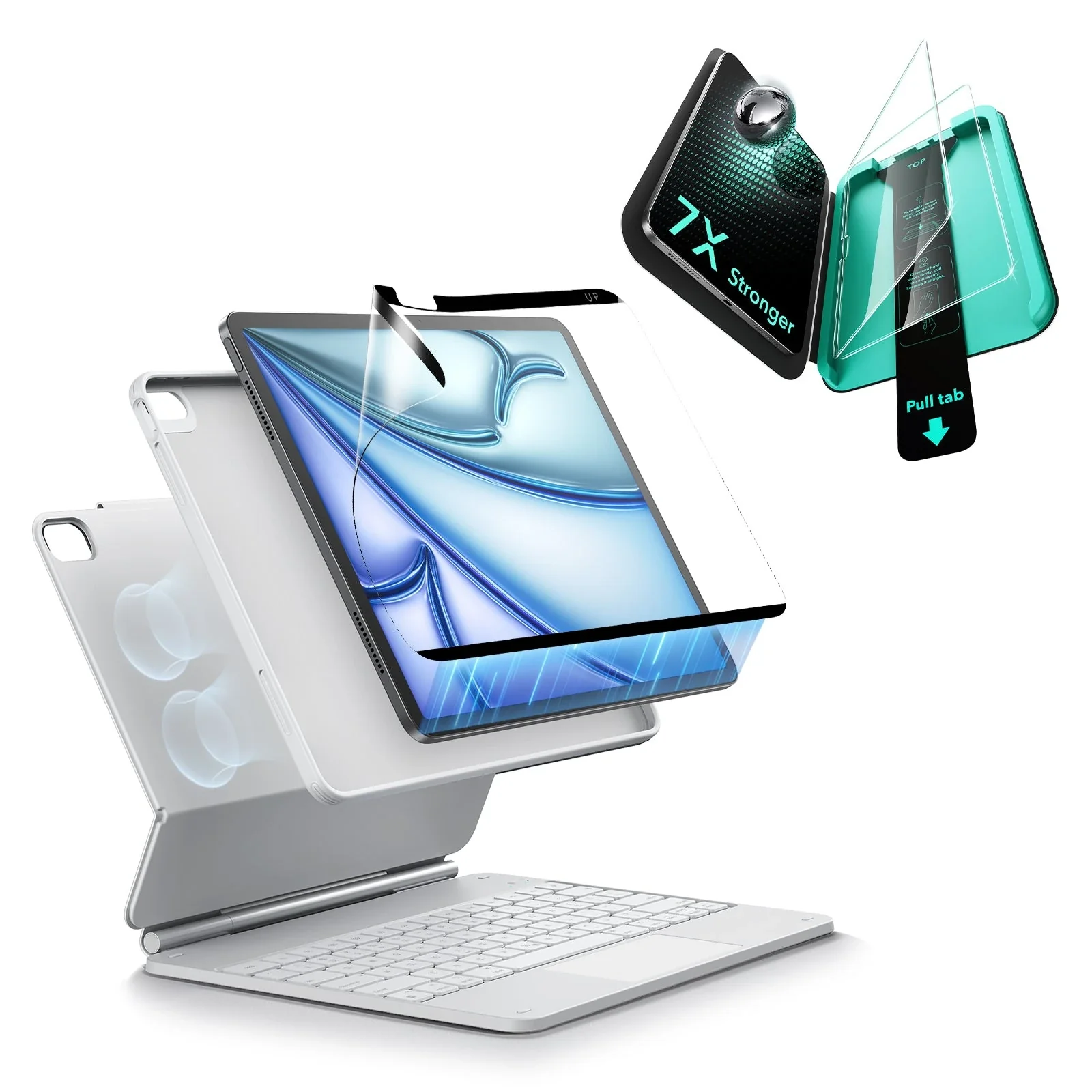 iPad Air 11" (M4) 2026 Bundle Rebound Magnetic Keyboard Case 360 & Screen Protectors-US-Layout-White