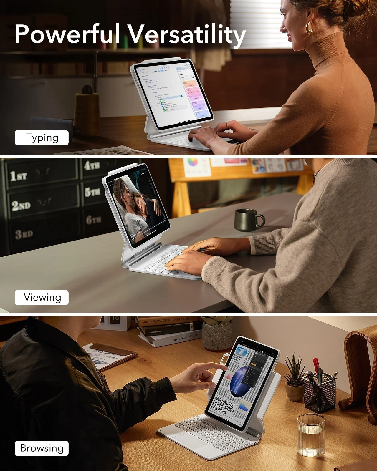 iPad Pro 11ʺ (2025) Bundle Rebound Magnetic Keyboard Case 360 & Armorite Screen Protectors - US Layout-White - Image 4